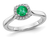 2/5 Carat (ctw) Natural Emerald Halo Ring in 14K White Gold with Diamonds